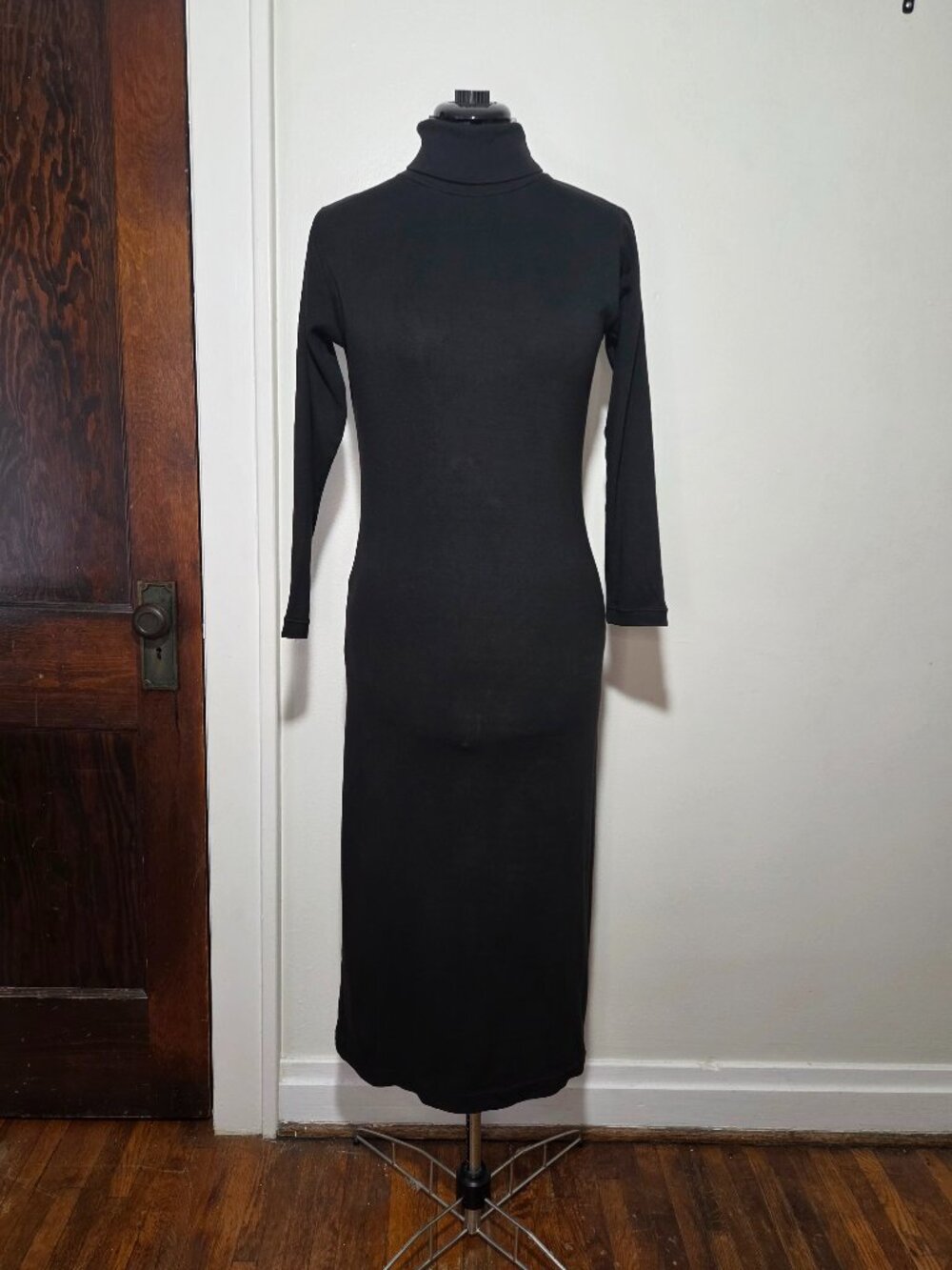 Vintage 90’s April Cornell Black Cotton Bodycon Long Sleeve Turtleneck Dress
